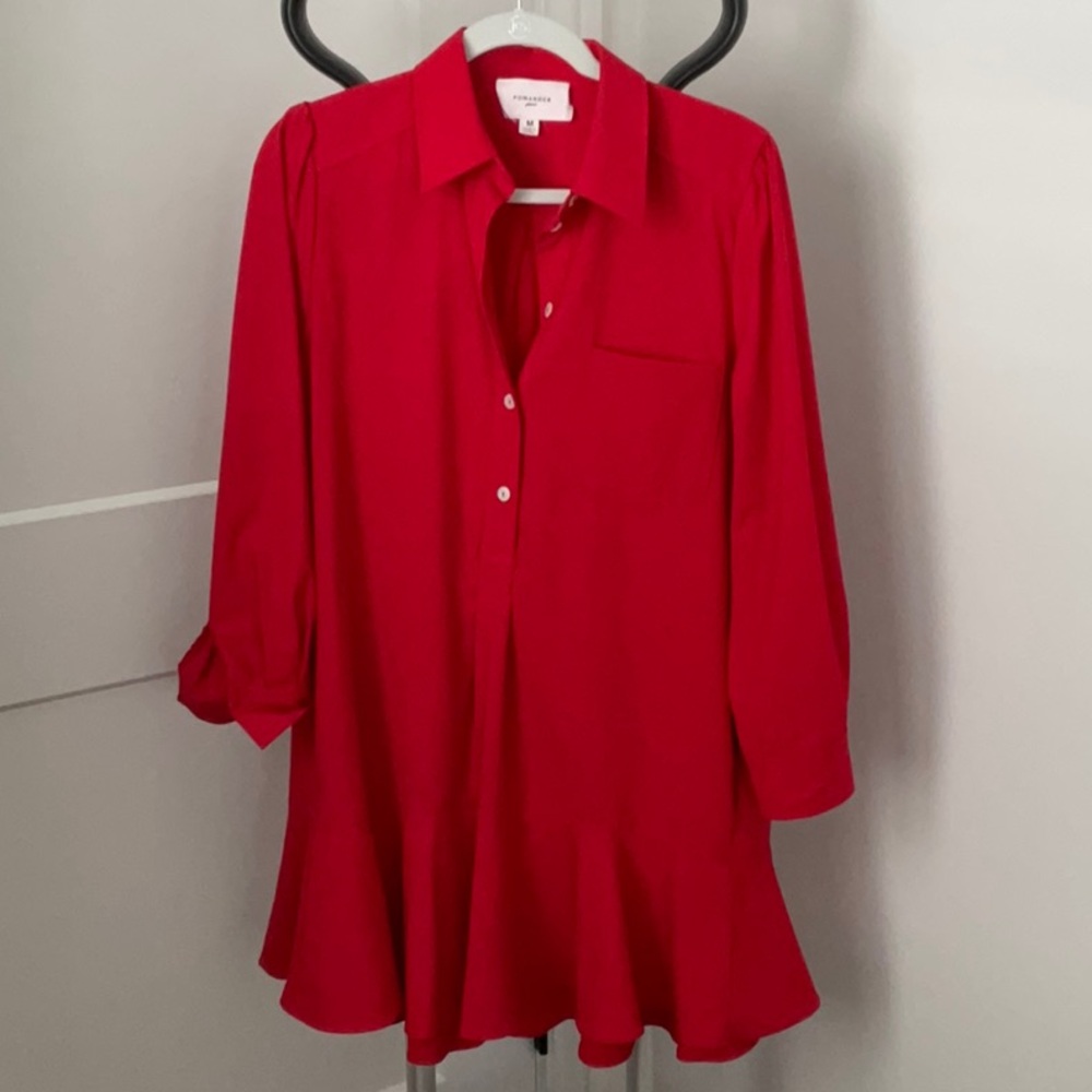 Tuckernuck, Red Crepe Callahan Shirt Dress, Medium